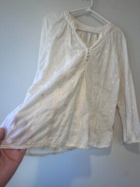 Nine 1 Eight Boho Peasant Blouse Tunic – Cream – Size L 🔥
